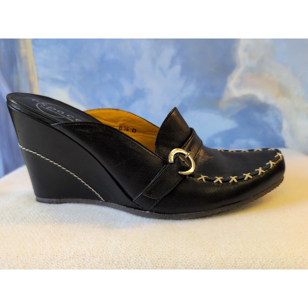 Robert Clergerie E Space 6.5 Black Leather Wedge Shoe BEAUTIFUL